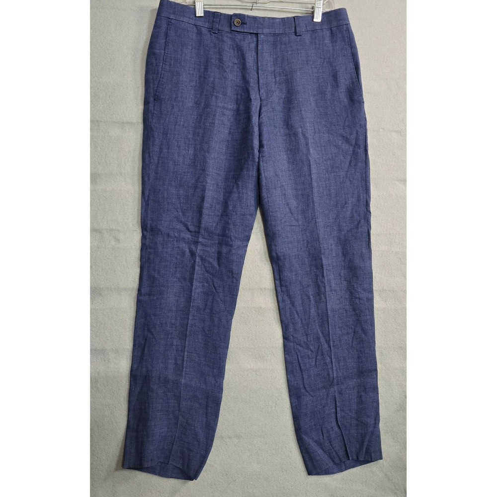 Jack Victor Mens 100% Linen Dress Pants Size 32R Blue Pablo Pant Made in Canada